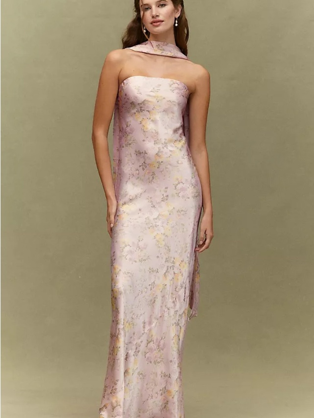 Brand New Halston Strapless Abstract Floral Gown